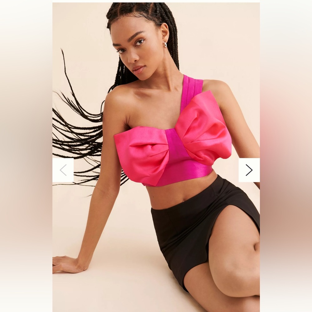 Vibrant Fuchsia One-Shoulder Bow Crop Top